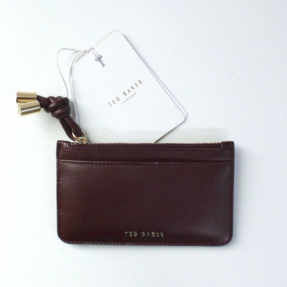Ted Baker MOVA Knotted Leather Detail Zip Card Holder - Deep Purple - Picture 1 of 3